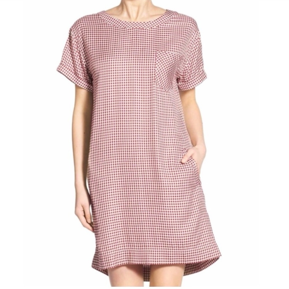 Madewell Courier Plaid Shirt Dress Red White
